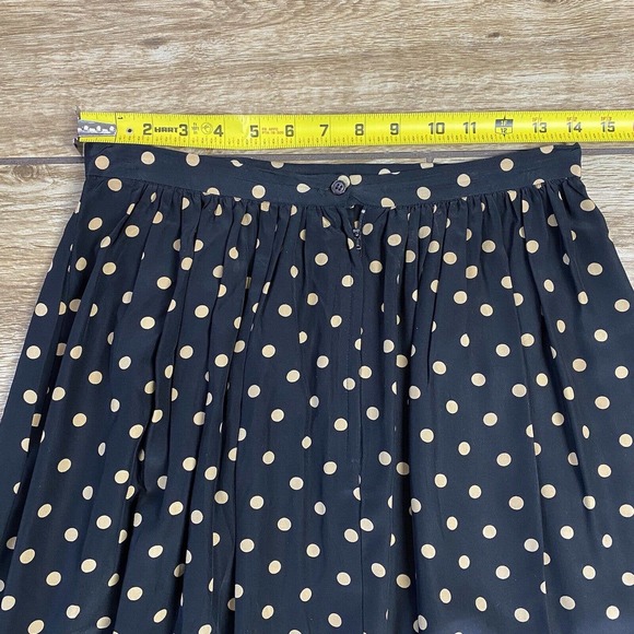 Black Beige polka dot silk pleated skirt sz 10 Pockets - Picture 5 of 6